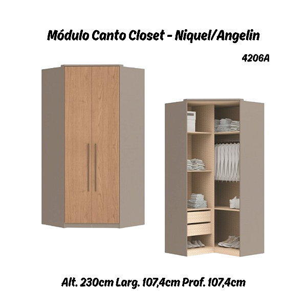 Módulo Canto Closet - Linha Elegance - 4206A - Niquel/Angelin - Móveis Castro