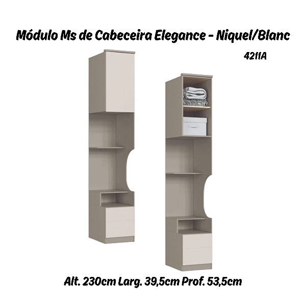 Módulo de Cabeceira Reta Elegance - 4211A - Niquel/Blanc - Móveis Castro