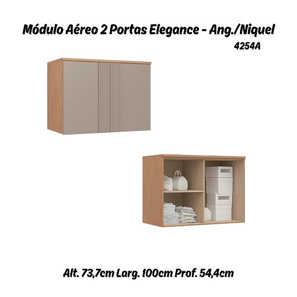 Módulo Aéreo 02 Portas Canelado Elegance - 4254A - Angelin/Niquel - Móveis Castro