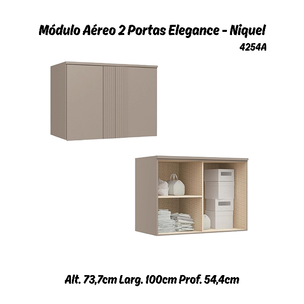 Módulo Aéreo 02 Portas Canelado Elegance - 4254A - Niquel - Móveis Castro