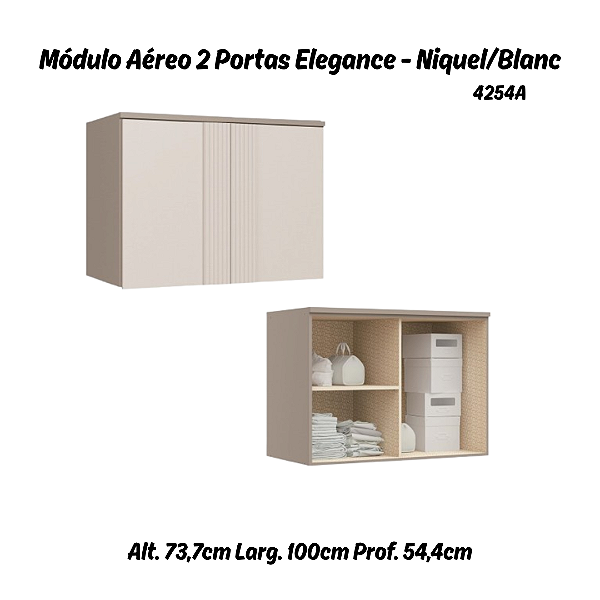Módulo Aéreo 02 Portas Canelado Elegance - 4254A - Niquel/Blanc - Móveis Castro