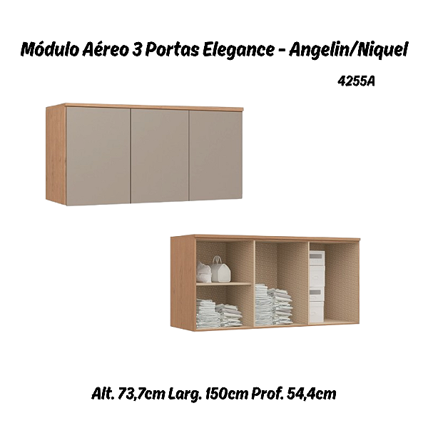 Módulo Aéreo 03 Portas Elegance - 4255A - Angelin/Niquel - Móveis Castro