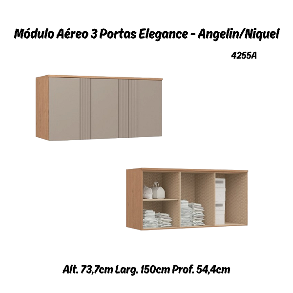 Módulo Aéreo 03 Portas Canelado Elegance - 4255A - Angelin/Niquel - Móveis Castro