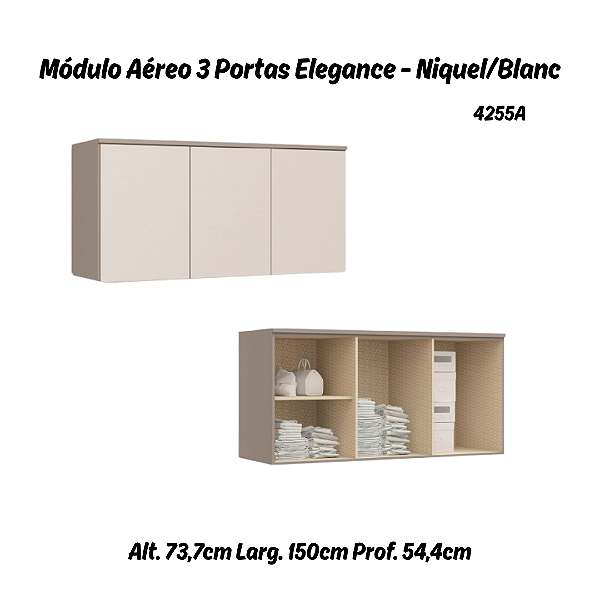 Módulo Aéreo 03 Portas Elegance - 4255A - Niquel/Blanc - Móveis Castro