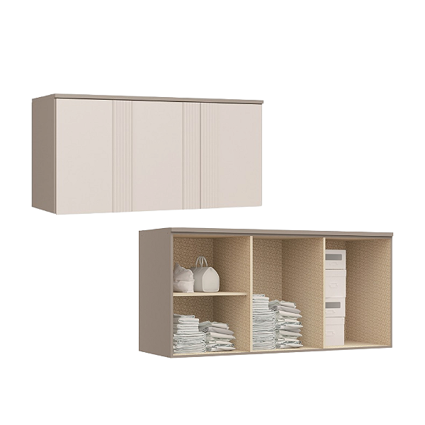 Módulo Aéreo 03 Portas Canelado Elegance - 4255A - Niquel/Blanc - Móveis Castro