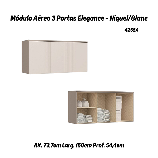 Módulo Aéreo 03 Portas Canelado Elegance - 4255A - Niquel/Blanc - Móveis Castro