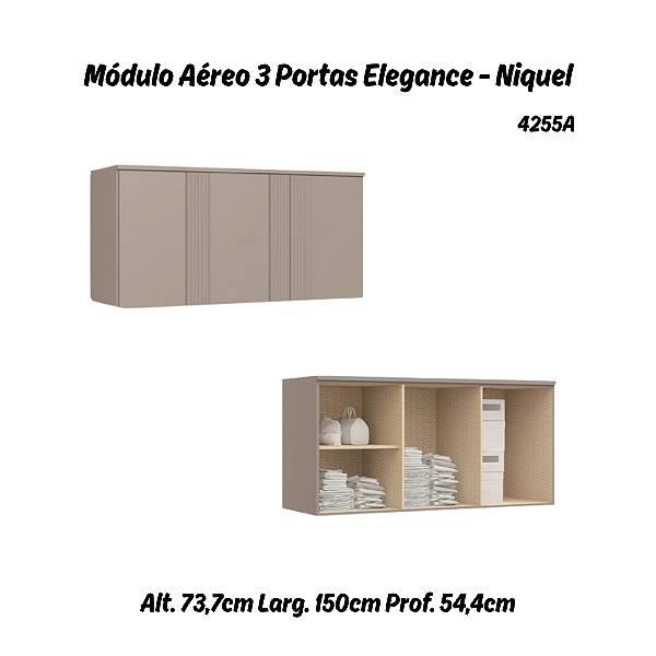 Módulo Aéreo 03 Portas Canelado Elegance - 4255A - Niquel - Móveis Castro