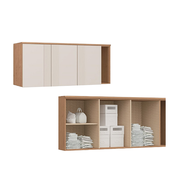 Módulo Aéreo 03 Portas Canelado Elegance - 4256A - Angelin/Blanc - Móveis Castro