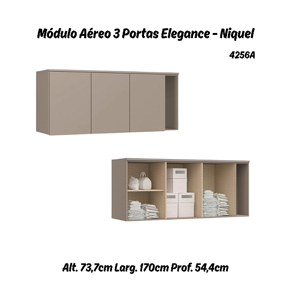 Módulo Aéreo 03 Portas Elegance - 4256A - Niquel - Móveis Castro