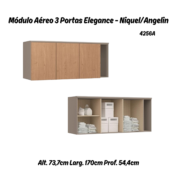 Módulo Aéreo 03 Portas Elegance - 4256A - Niquel/Angelin - Móveis Castro
