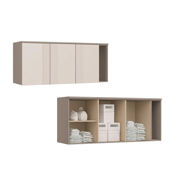 Módulo Aéreo 03 Portas Canelado Elegance - 4256A - Niquel/Blanc - Móveis Castro