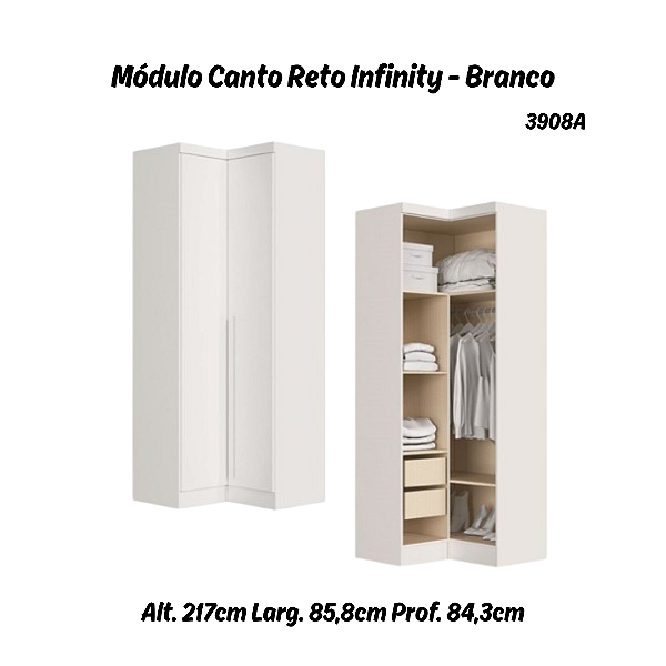 Módulo Canto Reto 02 Portas - Linha Infinity - 3908A - Branco - Móveis Castro