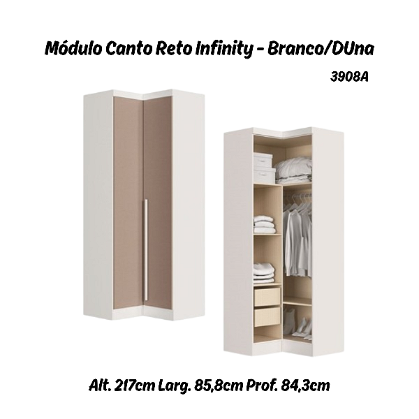 Módulo Canto Reto 02 Portas - Linha Infinity - 3908A - Branco/Duna - Móveis Castro