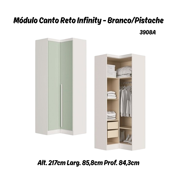 Módulo Canto Reto 02 Portas - Linha Infinity - 3908A - Branco/Pistache - Móveis Castro