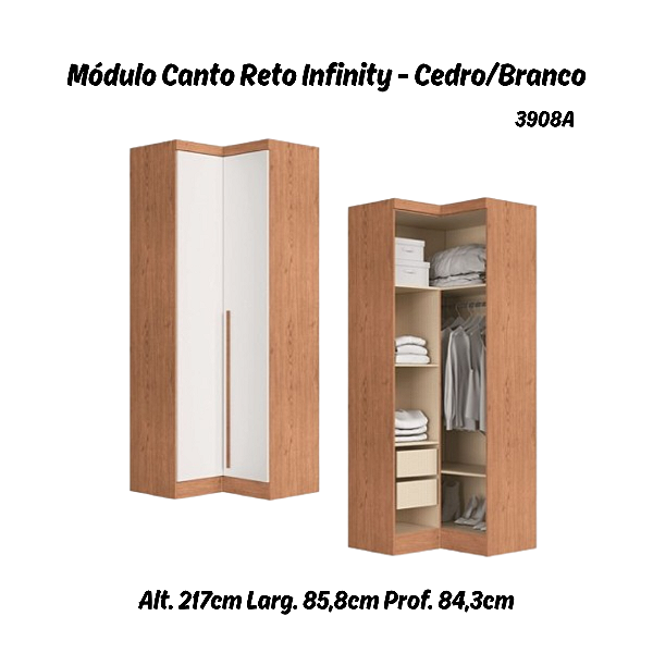 Módulo Canto Reto 02 Portas - Linha Infinity - 3908A - Cedro/Branco - Móveis Castro