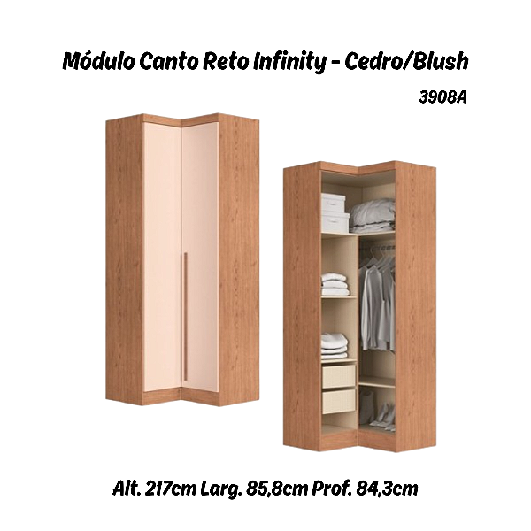 Módulo Canto Reto 02 Portas - Linha Infinity - 3908A - Cedro/Blush - Móveis Castro