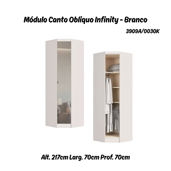 Módulo Canto Obliquo com Espelho - Linha Infinity - 3909A - Branco - Móveis Castro