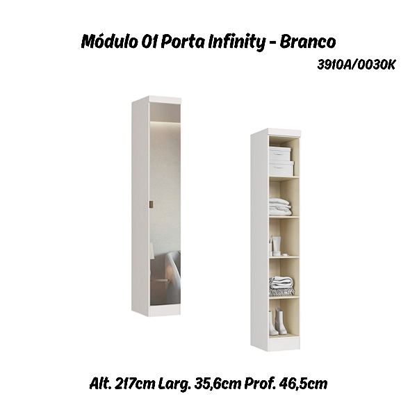 Módulo 01 Porta c/ Prateleiras com Espelho Infinity - 3910A - Branco - Móveis Castro