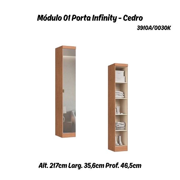 Módulo 01 Porta c/ Prateleiras com Espelho Infinity - 3910A - Cedro- Móveis Castro