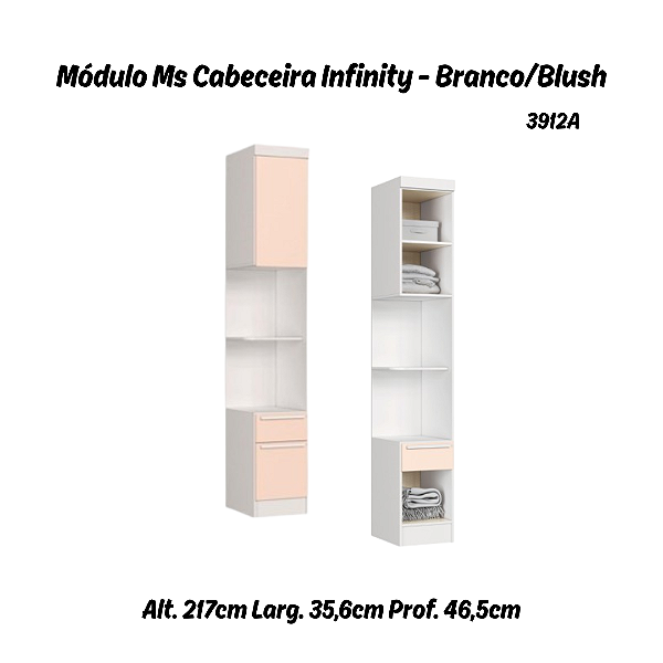 Módulo Mesa Cabeceira 02 Gavetas Infinity - 3912A - Branco/Blush - Móveis Castro