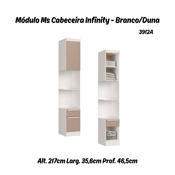Módulo Mesa Cabeceira 02 Gavetas Infinity - 3912A - Branco/Duna - Móveis Castro