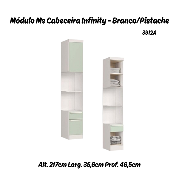 Módulo Mesa Cabeceira 02 Gavetas Infinity - 3912A - Branco/Pistache - Móveis Castro
