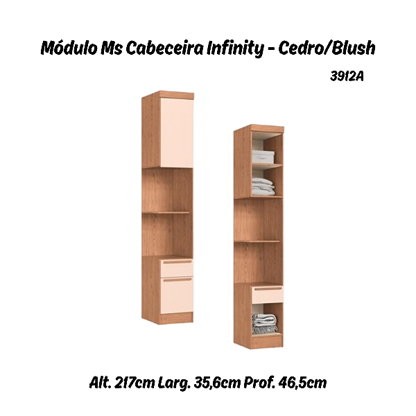 Módulo Mesa Cabeceira 02 Gavetas Infinity - 3912A - Cedro/Blush - Móveis Castro