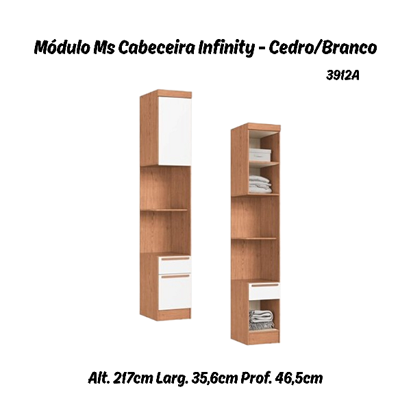 Módulo Mesa Cabeceira 02 Gavetas Infinity - 3912A - Cedro/Branco - Móveis Castro