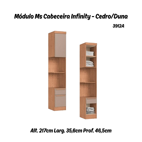 Módulo Mesa Cabeceira 02 Gavetas Infinity - 3912A - Cedro/Duna - Móveis Castro