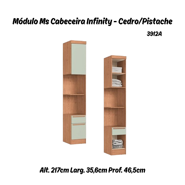 Módulo Mesa Cabeceira 02 Gavetas Infinity - 3912A - Cedro/Pistache - Móveis Castro