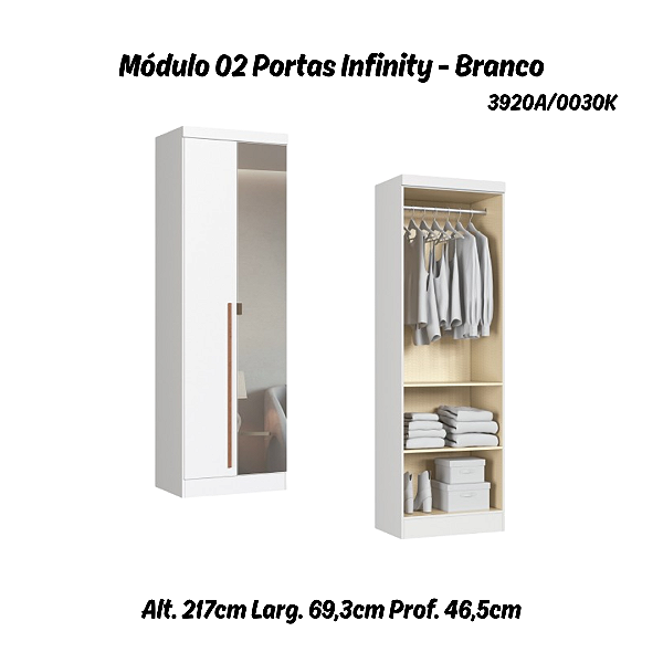 Módulo 02 Portas com Espelho Infinity - 3920A - Branco - Móveis Castro