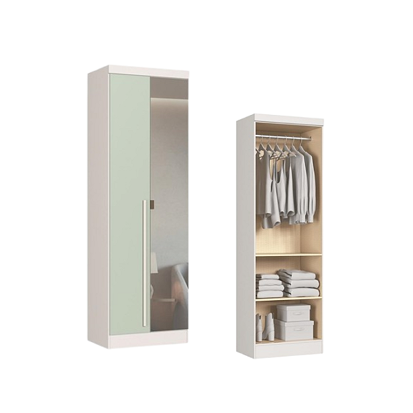 Módulo 02 Portas com Espelho Infinity - 3920A - Branco/Pistache - Móveis Castro