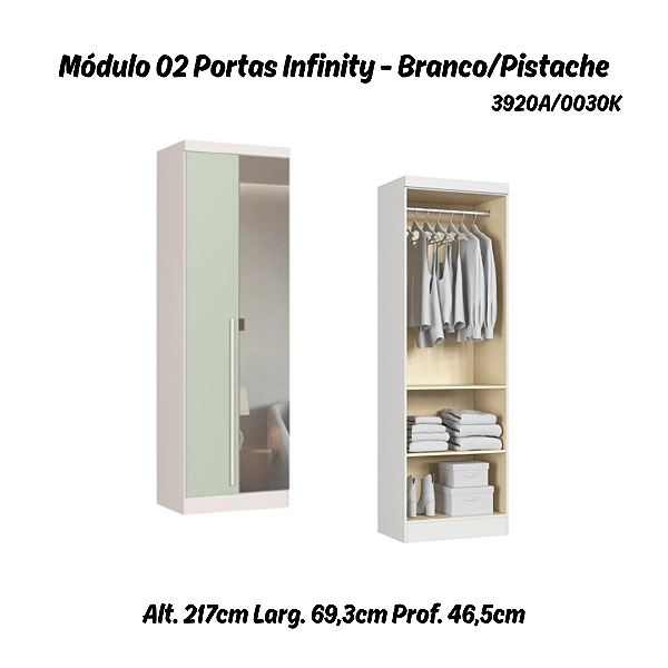Módulo 02 Portas com Espelho Infinity - 3920A - Branco/Pistache - Móveis Castro