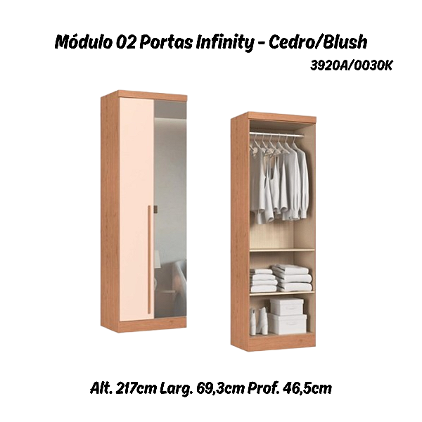 Módulo 02 Portas com Espelho Infinity - 3920A - Cedro/Blush - Móveis Castro