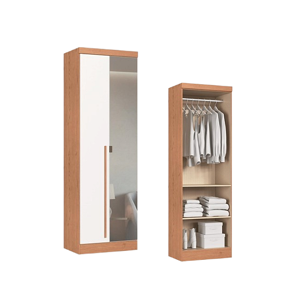 Módulo 02 Portas com Espelho Infinity - 3920A - Cedro/Branco - Móveis Castro