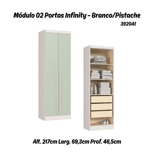 Módulo 02 Portas Infinity - 3920A1 - Branco/Pistache - Móveis Castro