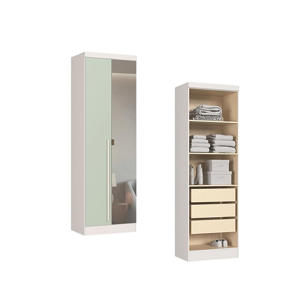 Módulo 02 Portas com Espelho Infinity - 3920A1 - Branco/Pistache - Móveis Castro