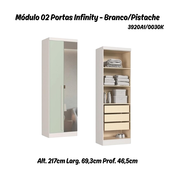 Módulo 02 Portas com Espelho Infinity - 3920A1 - Branco/Pistache - Móveis Castro