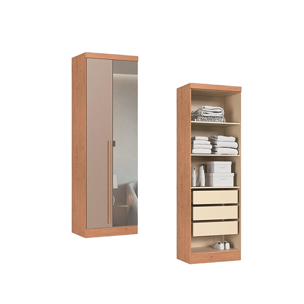 Módulo 02 Portas com Espelho Infinity - 3920A1 - Cedro/Duna - Móveis Castro