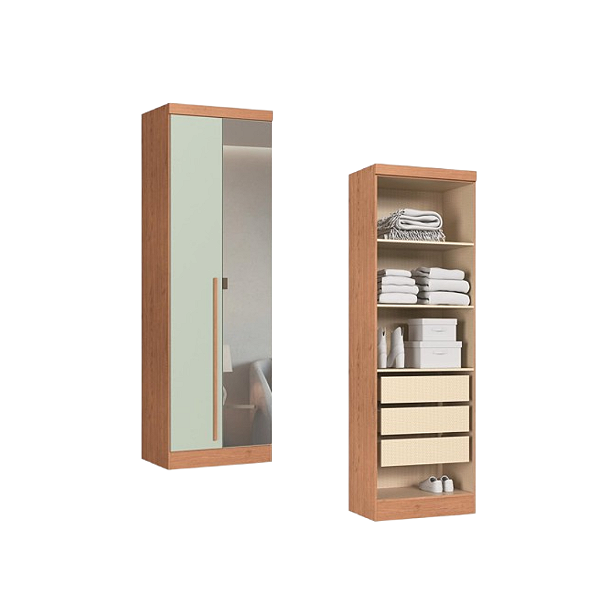 Módulo 02 Portas com Espelho Infinity - 3920A1 - Cedro/Pistache - Móveis Castro