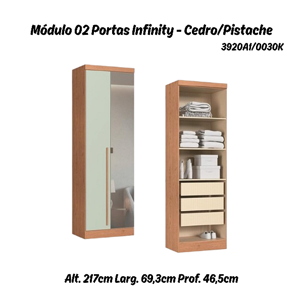Módulo 02 Portas com Espelho Infinity - 3920A1 - Cedro/Pistache - Móveis Castro