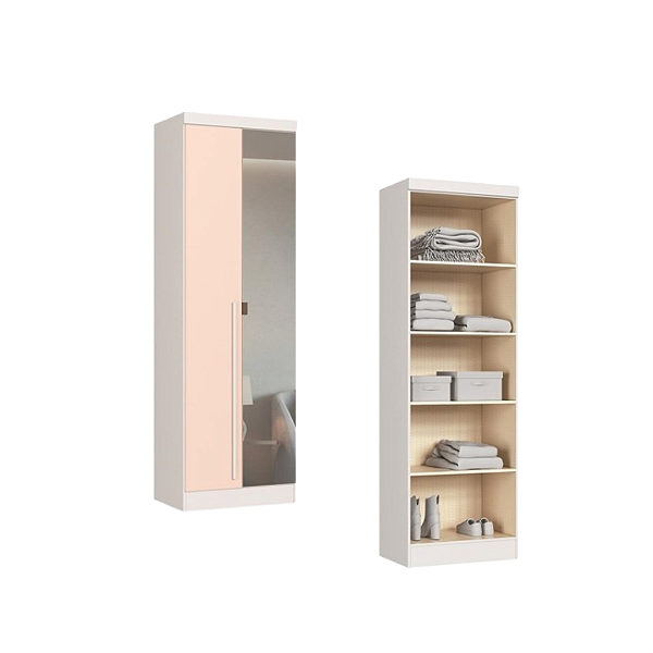 Módulo 02 Portas com Espelho Infinity - 3920A2 - Branco/Blush - Móveis Castro