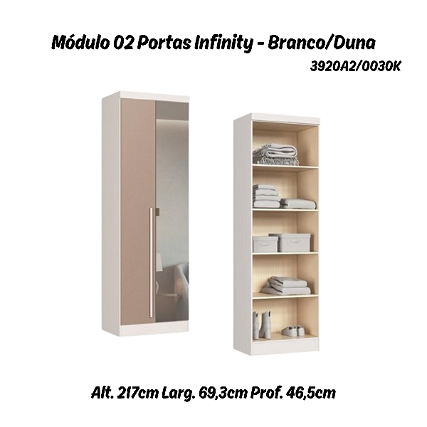 Módulo 02 Portas com Espelho Infinity - 3920A2 - Branco/Duna - Móveis Castro