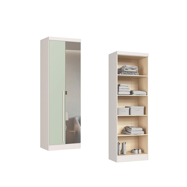 Módulo 02 Portas com Espelho Infinity - 3920A2 - Branco/Pistache - Móveis Castro