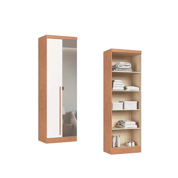 Módulo 02 Portas com Espelho Infinity - 3920A - Cedro/Branco - Móveis Castro