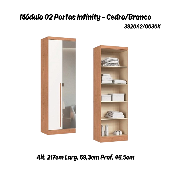 Módulo 02 Portas com Espelho Infinity - 3920A2 - Cedro/Branco - Móveis Castro