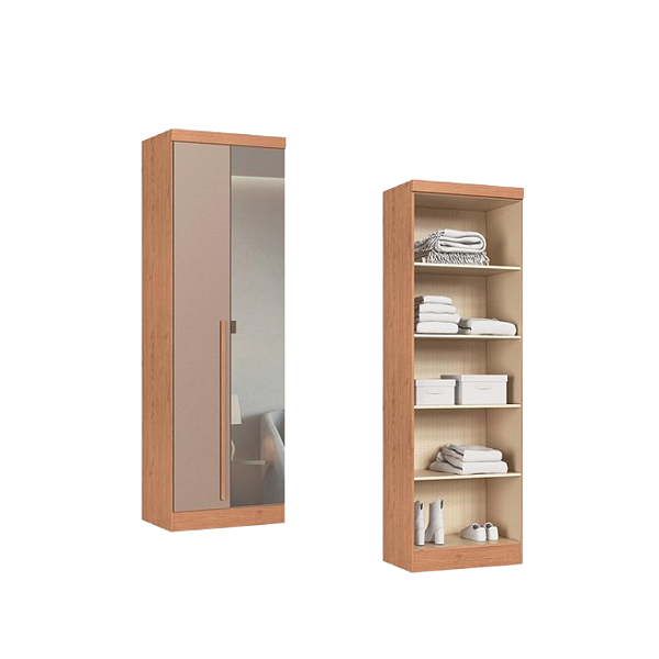 Módulo 02 Portas com Espelho Infinity - 3920A2 - Cedro/Duna - Móveis Castro