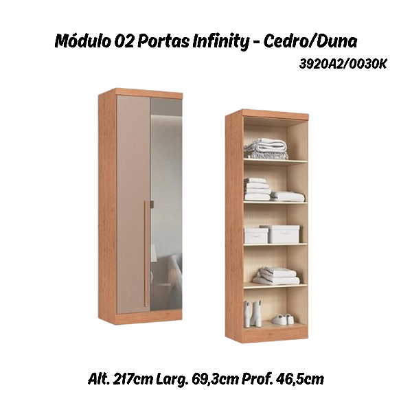 Módulo 02 Portas com Espelho Infinity - 3920A2 - Cedro/Duna - Móveis Castro
