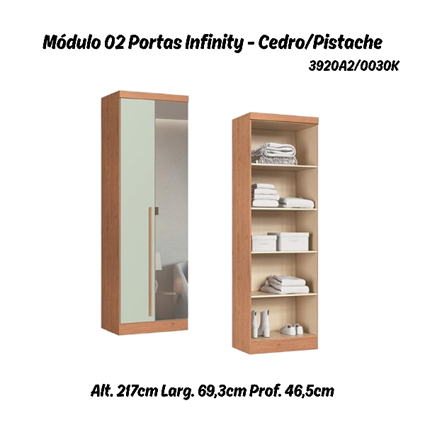 Módulo 02 Portas com Espelho Infinity - 3920A2 - Cedro/Pistache - Móveis Castro