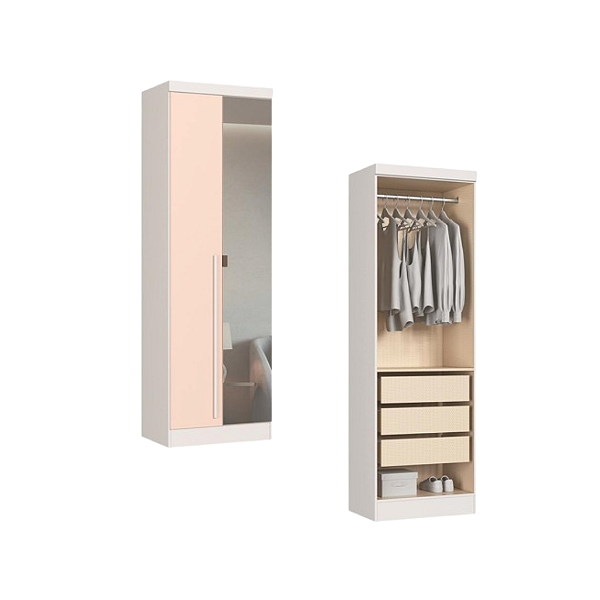 Módulo 02 Portas com Espelho Infinity - 3920A3 - Branco/Blush - Móveis Castro
